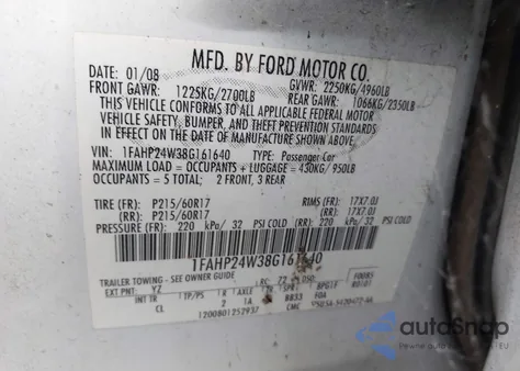 2008 Ford Taurus Sel z USA, uszkodzony, nr VIN 1FAHP24W38G161640